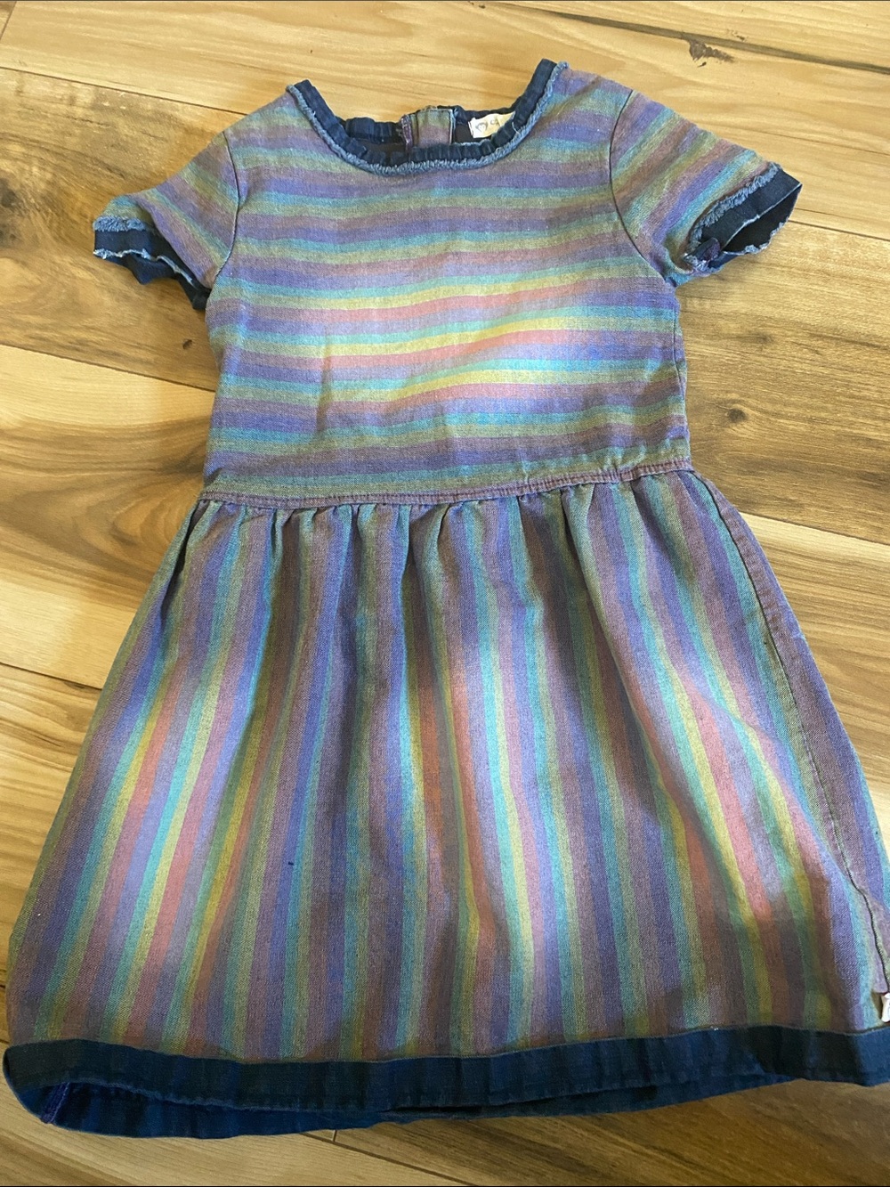 Girls Denim Rainbow Dress with Zipper Detail